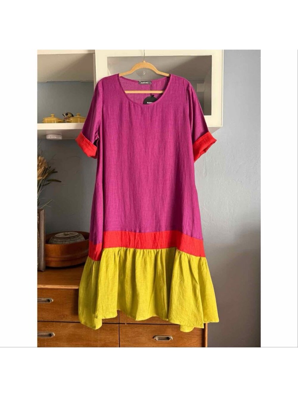Alembika Color-Block Tiered Midi Dress Size 4 NWT Lagenlook